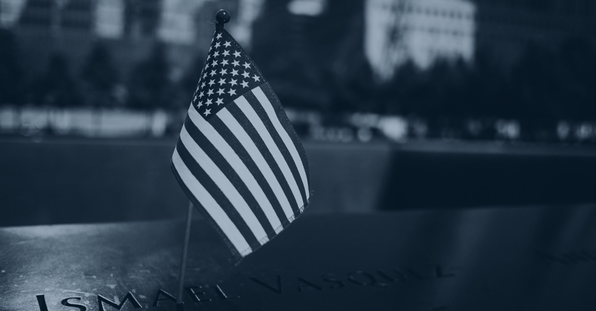 Black and white image of US flag