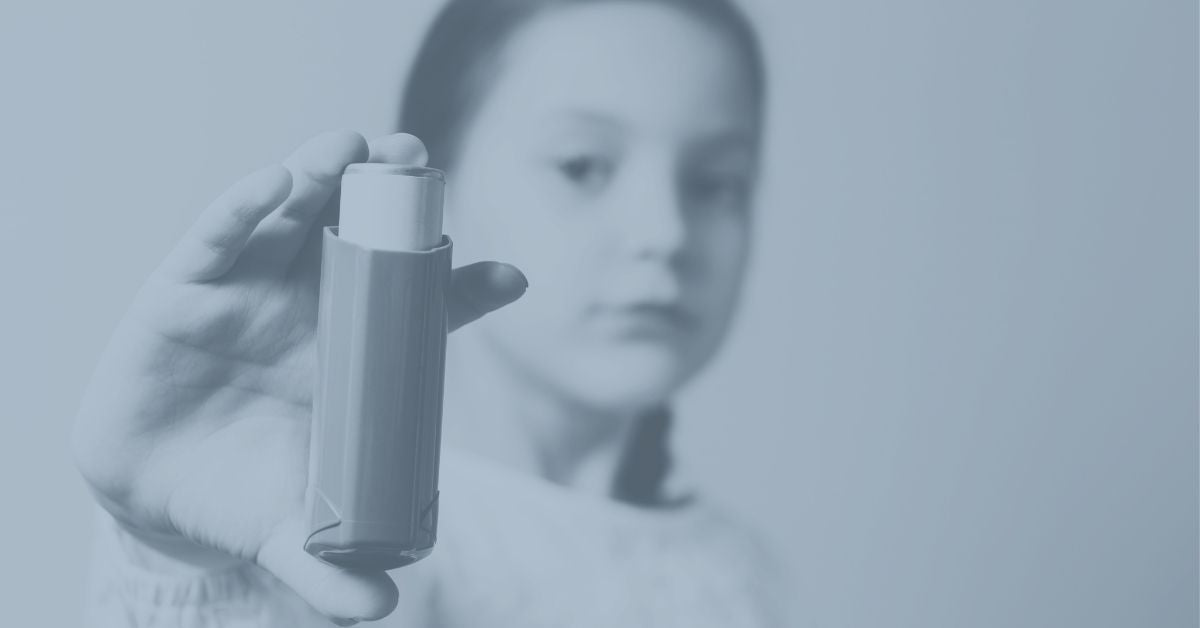 **Alt text:** Child holding an asthma inhaler, representing childhood asthma and Asthma Peak Week.