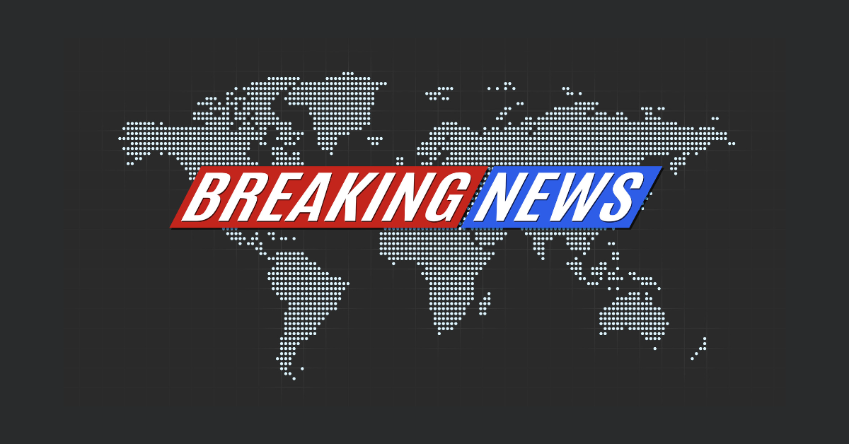 “Breaking News” graphic featuring a dotted world map on a dark background