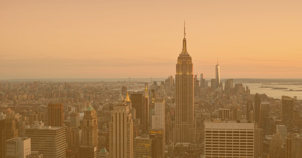 City skyline in orange haze