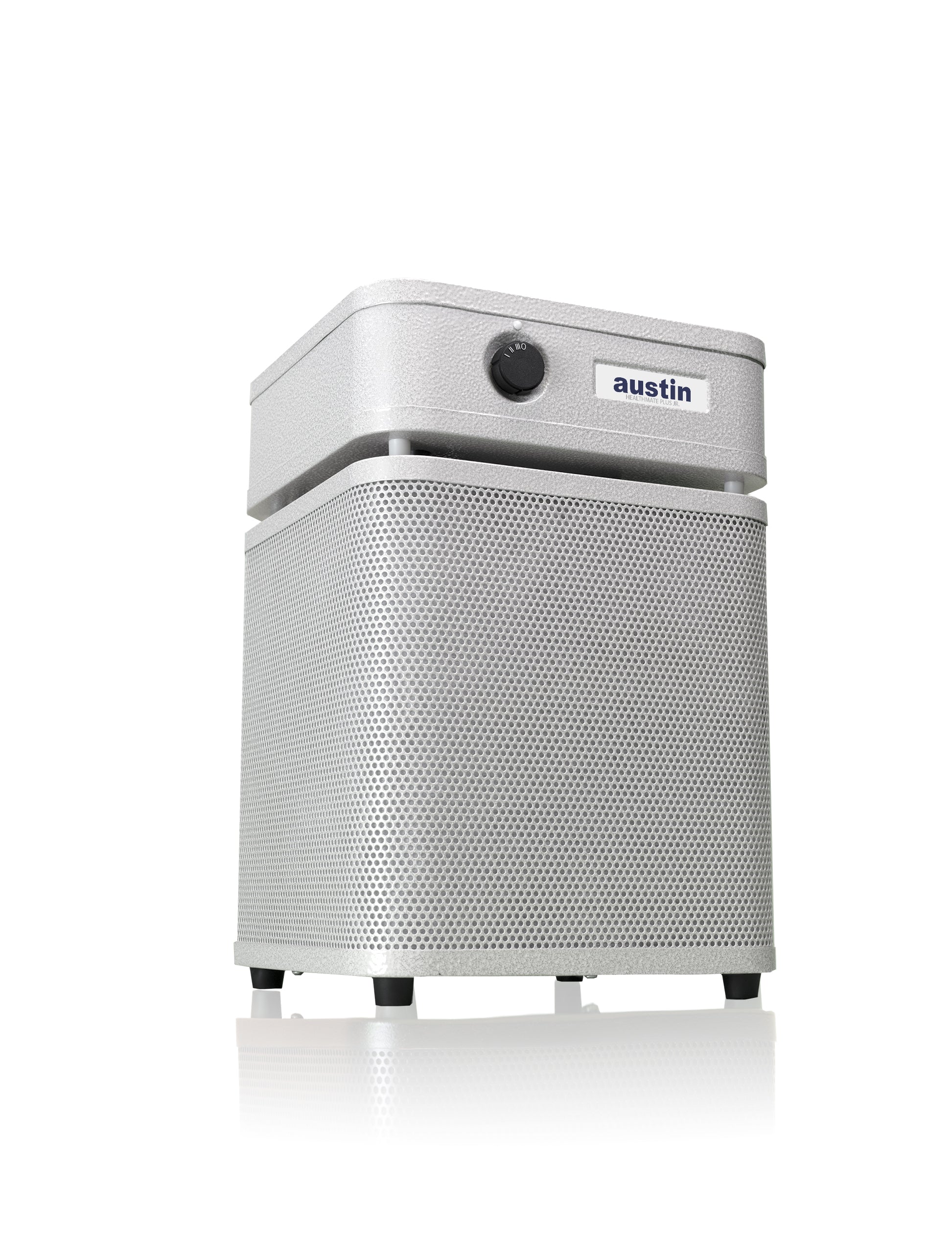 healthmate plus junior white air purifier with 'austin' branding on a white background