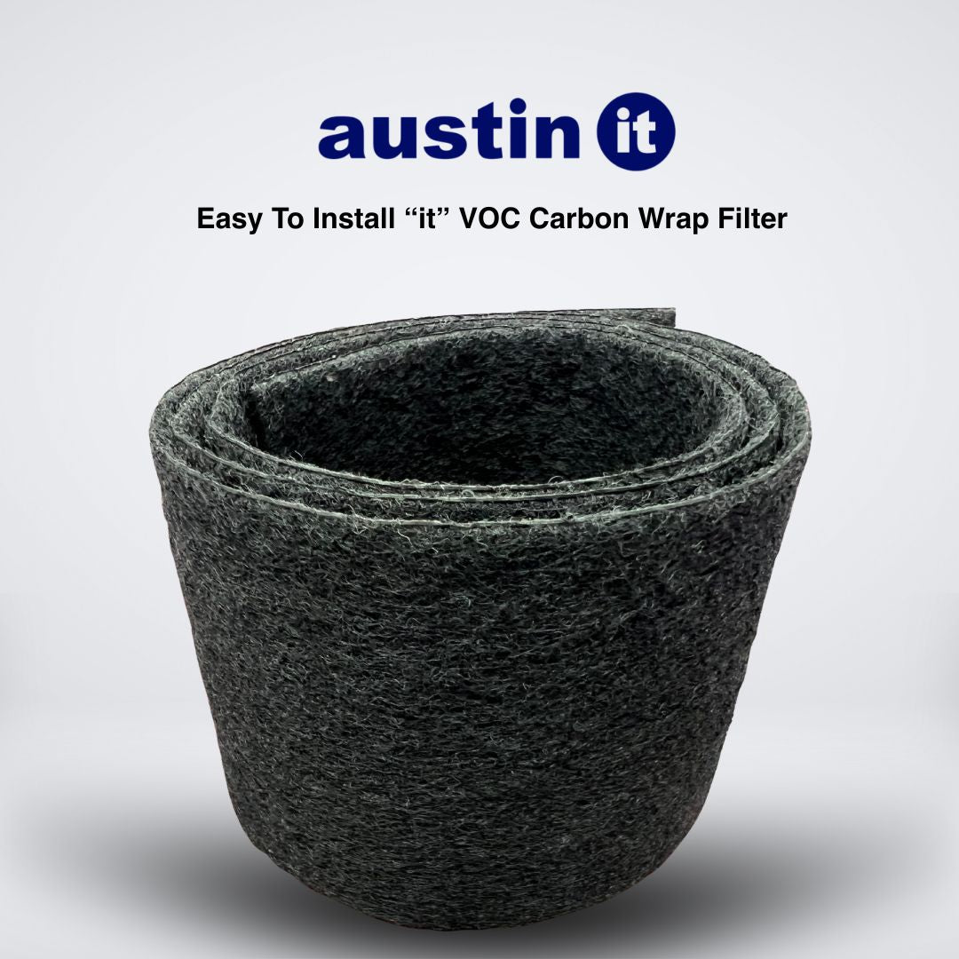 VOC carbon wrap filter with 'austin it' branding on a white background