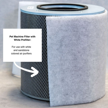 Pet machine filter with white prefilter for air purifiers on a neutral background