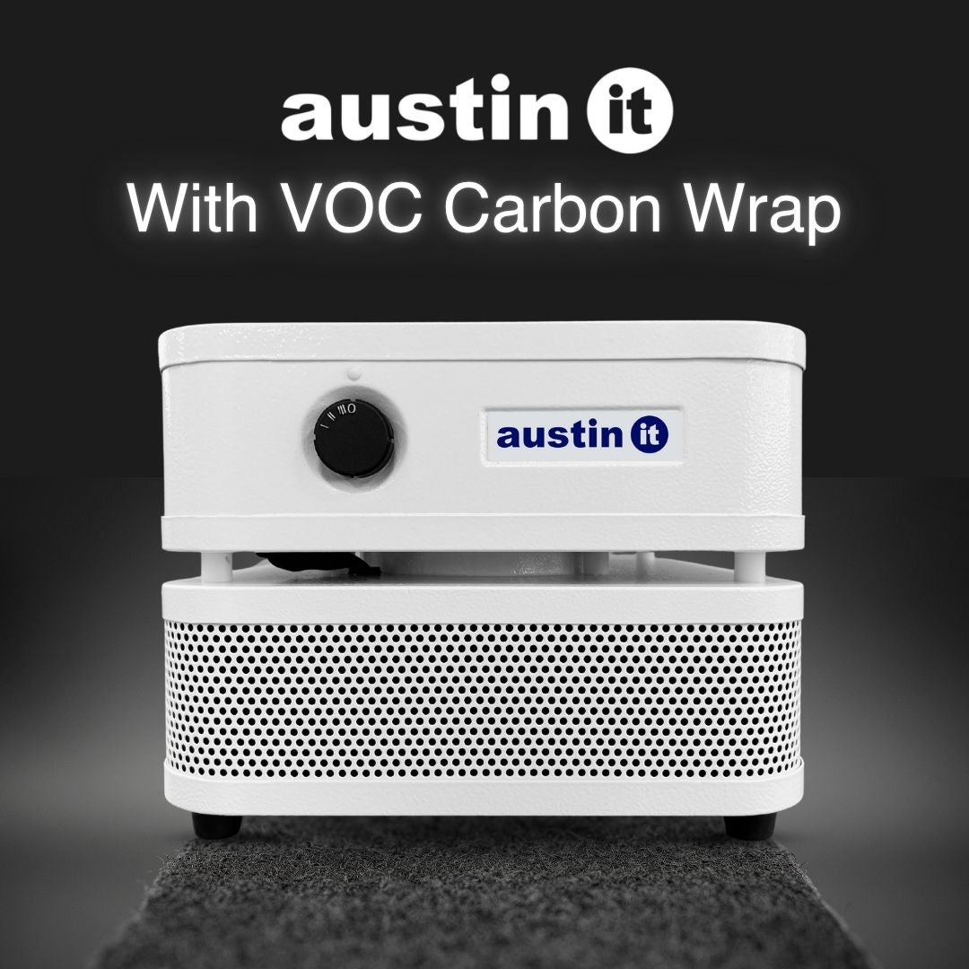 Austin air "it" air purifier with 'austin it' branding on a black background