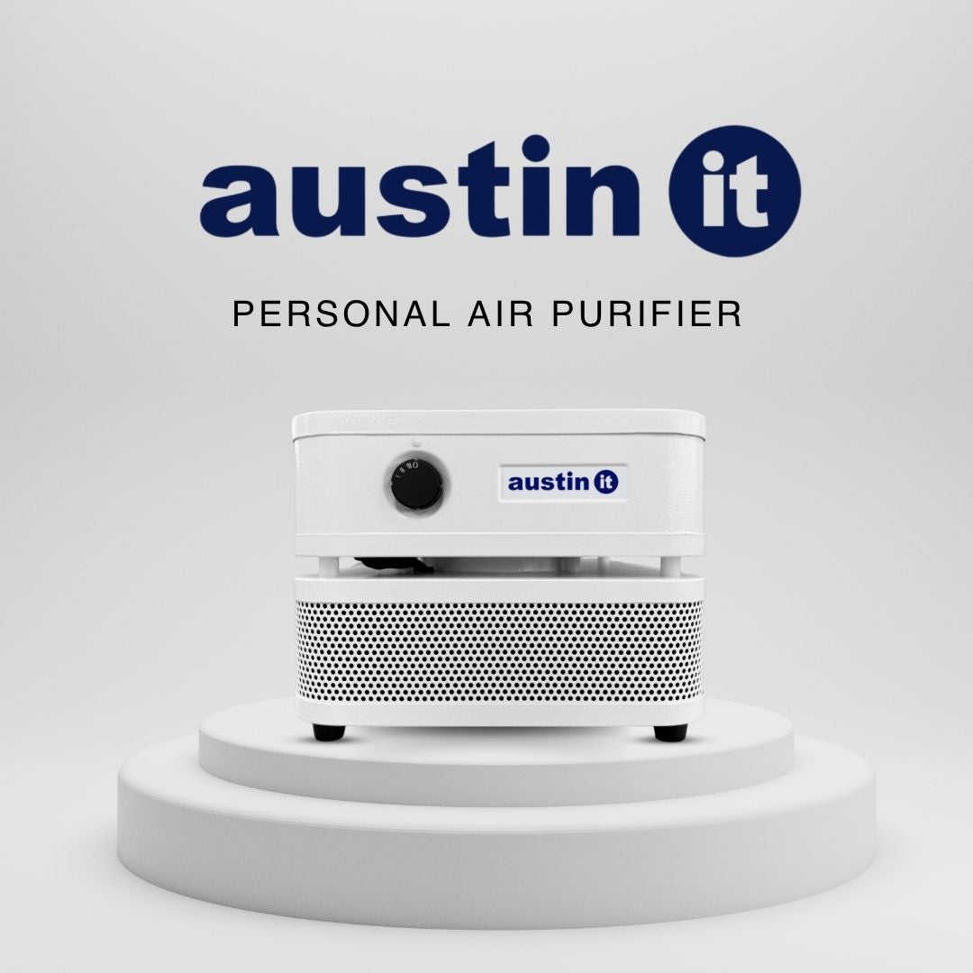 Austin it personal air purifier on a white background with the brand name displayed.
